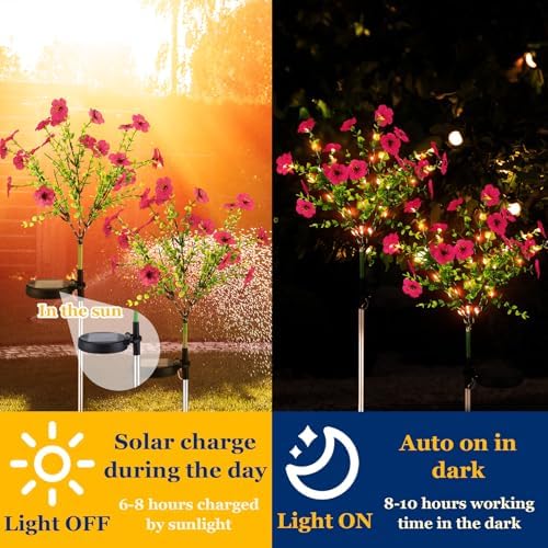 Glooglitter 2 Pack Rose Red Solar Flower Stake Light Outdoor Garden, Violet - Image 4