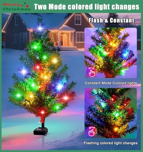 Solar Christmas Tree Outdoor Decor, Waterproof Solar Xmas Decorations Garden Stake Lights, Multi-Color LED Artificial Prelit Christmas Décor for Outside Landscape Pathway Porch Yard Holiday (4 pcs) - Image 3