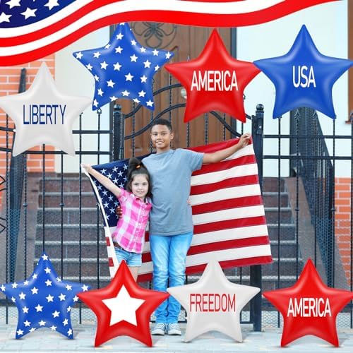 18 Pcs 12 Inch 4th of July Inflatables Outdoor Decorations 250th Anniversary Patriotic Star Ornaments Blow up PVC Inflatable Star Hanging Ornaments for American Veterans Party Festival - Image 4