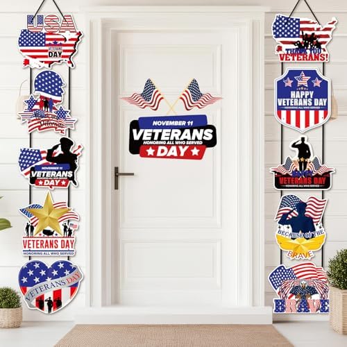 Yaomiao 2 Sets Veterans Day Banners Thank You Veterans Porch Banners Hanging Patriotic Decoration American Flag Porch Sign for Outdoor Indoor Wall Hanging Decor Party Supplies - Image 7