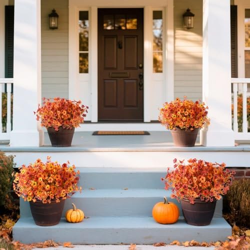 Hommyea Fall Artificial Fake Mums Flowers Plant for Outdoor Faux Home Decor - Image 5