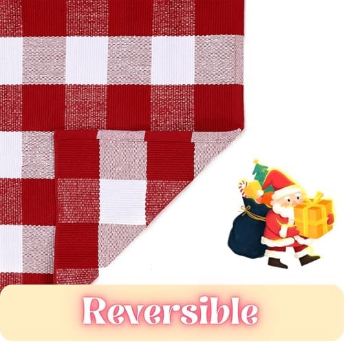 Ckorzen Red and White Plaid Rug, 8' x 10' Christmas Front Porch Outdoor Rug, Handwoven Cotton Washable Rug for Layered Door Mats, Holiday Entryway and Home Décor - Image 6