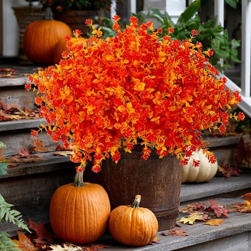 AXYLEX Artificial Fall Flowers Outdoor, Fake Mums (Orange Yellow) by AXYLEX