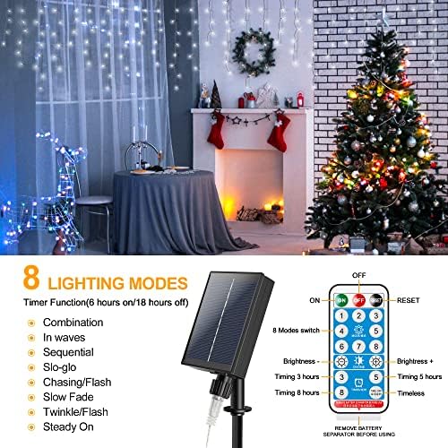 Christmas Icicle Lights with Remote,300 LED Solar Curtain Lights - Image 5