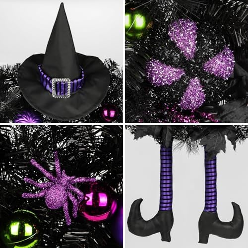 Halloween Wreath for Front Door 26" Tinsel Black Witch Wreath with Hat Legs and Purple Pumpkin for Fall Autumn Indoor Window Door Thanksgiving Halloween Decorations - Image 2