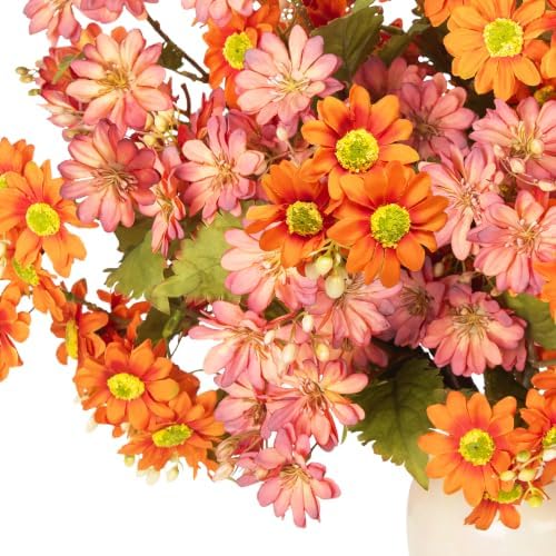 INQCMY 10 Pcs Artificial Fall Flowers for Outdoors UV Resistant Faux Mums - Image 2