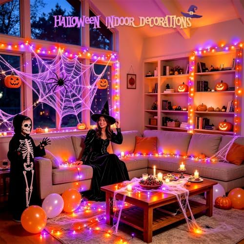 JMEXSUSS 250LED Orange and Purple Halloween String Lights Plug in - Image 7