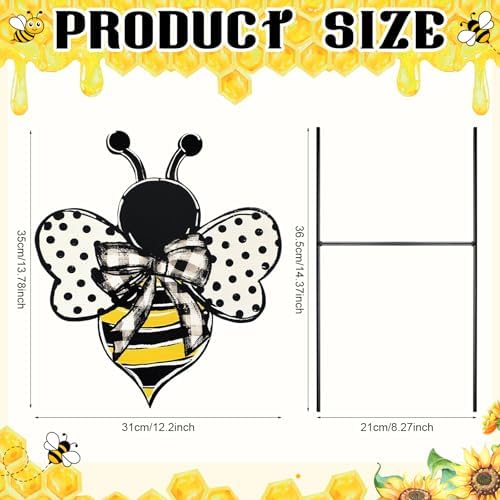 Weysat Summer Yard Sign Polka Dot Bee Metal Decoration Outdoor 13.7 Inch Summer Decoration for Home Outdoor Honey Bee Welcome Porch Decor with Stakes Waterproof for Garden Patio Lawn Party Walkway - Image 5