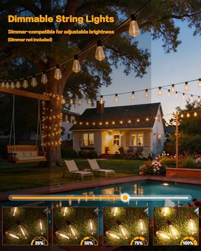 30FT Outdoor String Lights, ST38 LED Bulbs Waterproof Dimmable - Image 7