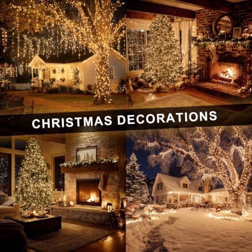 Dazzle Bright Christmas String Lights, 100 FT 300 LED Connectable Waterproof String Lights Clear Wire with 8 Modes Timer, Christmas Decorations for Indoor Outdoor Xmas Party Yard Garden (Warm White) - Image 5
