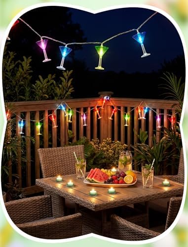 Margarita Fiesta Party Lights, 8.5Ft Summer Decorative String Lights Plug in with 10 LED Multicolor Cocktail Glass Lights, Indoor Outdoor Patio Lights Waterproof for Home Tiki Bar Party Lighting Decor - Image 6