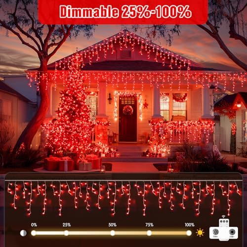 JMEXSUSS 400 LED Red Icicle Christmas Lights Outdoor - Image 4