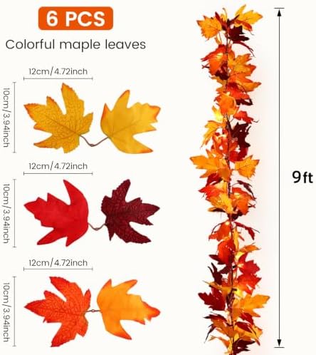2Pack 9Ft 50 LED Maple Leaf Garland Battery Operated with Timer,8 Modes Waterproof Fall Decorations for Home Fall Garland with Lights for Fall Thanksgiving Table Harvest Home Indoor Decorations - Image 4