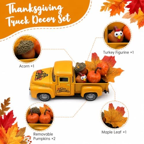 Thanksgiving Vintage Metal Truck Decor, 5.7 Inch Turkey Decor, Fall Decorations for Home, Turkey Decorations Farmhouse Thanksgiving Table Centerpiece for Dining Room, Mantel, Shelf, Kitchen - Image 6