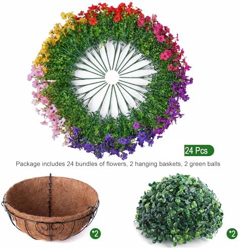 HyeFlora 2 Set Artificial Outdoor Flowers Hanging Basket, Faux Hanging Plants for Outside Spring Decoration, Fake Silk UV Resistant Look Real Daisy for Porch Patio Home Decor - Image 5