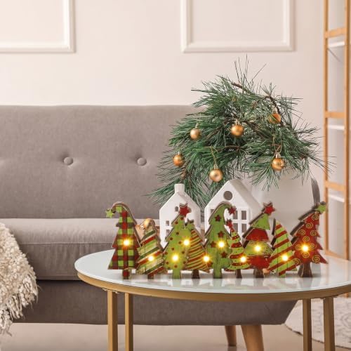 Yousoontic Christmas Tree Decor Table Centerpieces, Green and Red Wooden Sign Decorations with LED Lights 3D Block, Light up 3D Green Monster Ornament for Tabletop Mantel Desk Table Home Office Party - Image 6