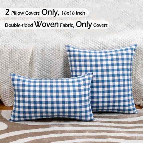 Coastal Decor Light Blue Outdoor Gingham Plaid Throw Pillow Covers 18x18 - Image 6