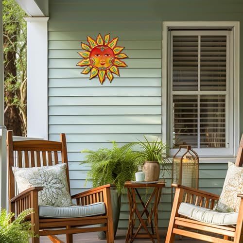 Metal Sun Flower Wall Decor - 12.87 inches Sun Wall Art Hanging Decorations for Outdoor, Home Garden Yard Patio Fence Bedroom Decor - Image 2