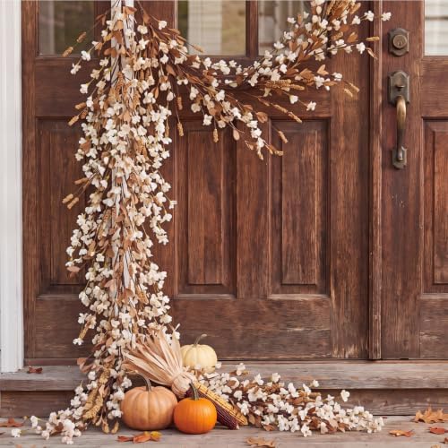 6 ft Fall Garland for Mantel, Pre-lit Autumn Garland with Lights - Image 6