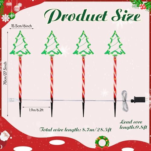 VIHOSE 8 Pack Christmas Pathway Light Outdoor 136 LED Christmas Tree Stake Light with 8 Lighting Modes Plug-in Candy Cane String for Garden Yard Lawn Patio Holiday Decor - Image 2