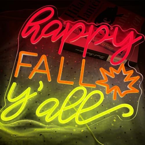 Happy Fall Y'all Neon Sign for Fall Decor, 1Pc Hanging Chain,14.9x14.9In - Image 3
