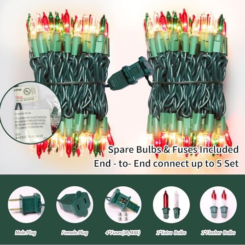 LAMPHOME Super-Bright Extendable Warm White Green red Christmas Lights Decoration 100Lights 19.6ft UL Certified Mini Bulb String Lights for Outdoor Christmas Tree Garden Patio Wedding Decor - Image 2