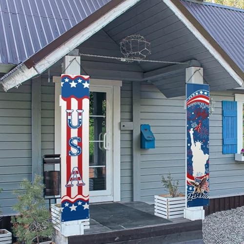 doginthehole 250th Anniversary USA Banner Set 12 x 71 Inch, Vertical Patriotic Hanging Banners, Statue of Liberty Eagle Porch Signs 4th of July Decorations Wall Porch Door Decor, Red White Blue - Image 2