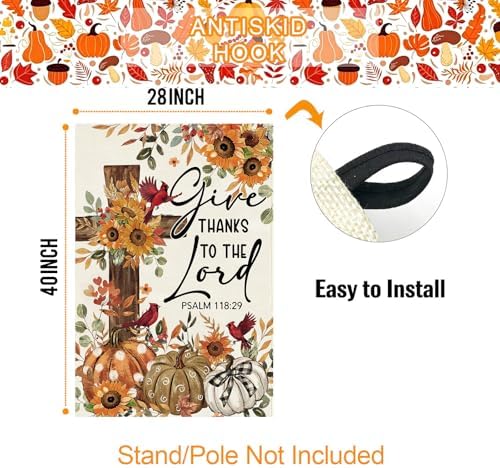 Baccessor Give Thanks To The Lord House Flag 28x40 Inch Double Sided,Cardinal Cross Thanksgiving Day Outside Outdoor Seasonal Burlap Pumpkin Large Garden Flags Home Yard Porch Patio Decoration - Image 6