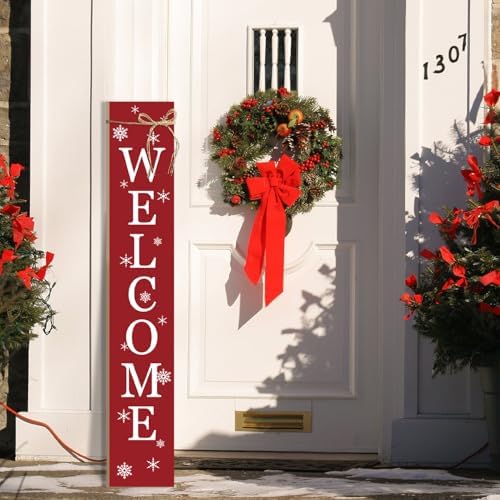Christmas Porch Sign Welcome Sign For Front Porch Snowflake Red Home Decor Indoor Outdoor Wintern Wooden Vertical Sign For Patio Front Door Porch Wall Yard Outdoor - Image 7
