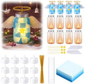 Qinyoung 12 Pcs Angel Christmas Crafts Mason Jars Tissue Paper Crafts with LED Candle Light DIY Suncatchers Decoration Make Your Own Angel Mason Jars Supplies for Xmas Winter Decoration by Qinyoung