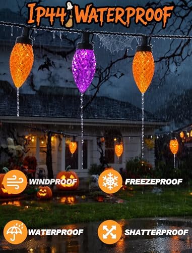 Halloween C9 String Lights Outdoor, 26.4Ft C9 Halloween Decorations Lights with 50 LED Orange and Purple Lights Waterproof, Hanging Plug in Lights String for Outside Holiday Party Patio Yard Decor - Image 6