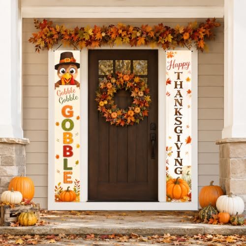 IVN Thanksgiving Turkey Pumpkin Porch Banners 12x71 Inch Set of 2 - Image 2