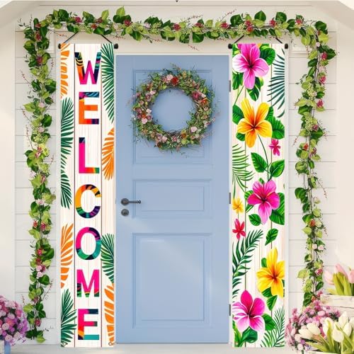 BlissYard Welcome Spring Summer Floral Porch Sign Flowers Banner Door Sign Decorations Hanging Door Banner Spring Summer Decorations for Front Door Indoor Outside Home Yard Porch Wall Decor - Image 3