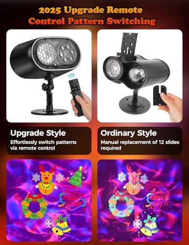 2025 Upgrade No Slides Christmas Projector Lights Outdoor, Holiday Projector Lights with 12 Dynamic Patterns & 7 LED Colors, Remote, Timer, IP65 Waterproof for Xmas Party Garden Yard Decor (Black) - Image 2