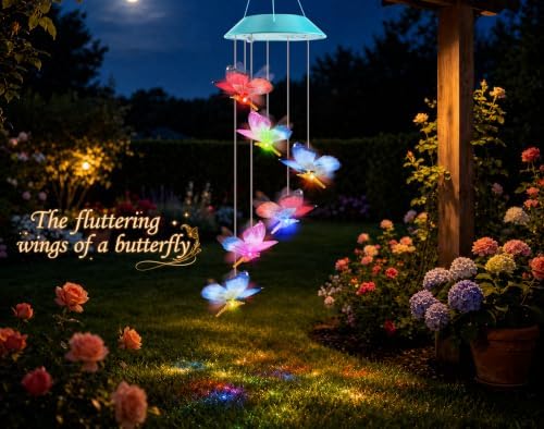 Solar Wind Chime for Ouside, Color Changing Dynamic Butterfly Wind Chimes - Image 5