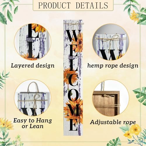 Sunflower Welcome Porch Sign Decor Summer Wooden Hanging Sign Door Porch Standing Decorative Signs Plaques for Front Door Farmhouse Outdoor Indoor Welcome Sign Wall Craft Decor 47.2"H - Image 4