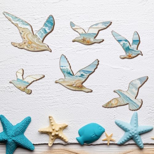 CroBlissful 6 Pcs Summer Seagull Wall Decor Seagull Beach Wooden Wall Art - Image 3