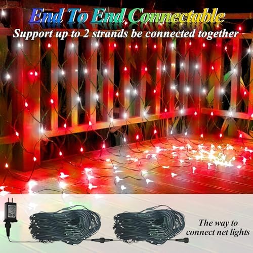 Lovelite Red White Net Lights Christmas Decorations, 21ft x 5ft 360LED Mesh Lights Outdoor Green Wire 8 Modes Timer, Waterproof Connectable String Lights for Bushes Xmas Tree Garden Holiday Party - Image 4