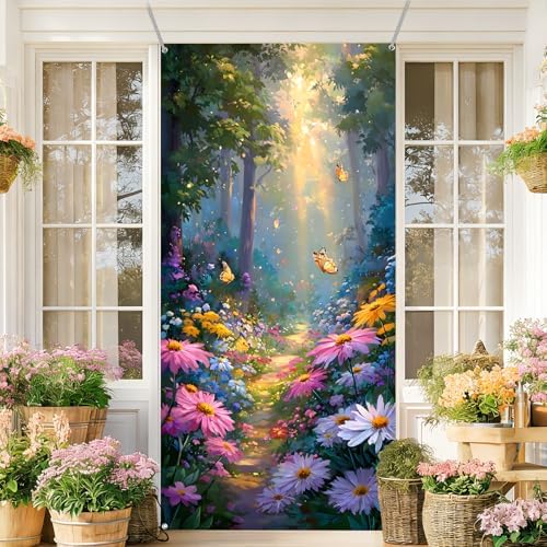 Front Door Covers Decorative, Spring Flower Design Door Curtain 70.8 x 35.4 Inch for Porch Outdoor Indoor Home Decor (Colorful-249) - Image 6