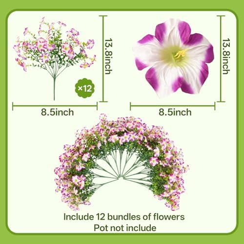 Artificial Faux Petunias Flowers for Outdoors, 12 Bundles UV Resistant Fake Petunias Plants Realistic Silk Flower for Porch Planters Garden Porch Balcony Porch Yard Window Box - Image 2