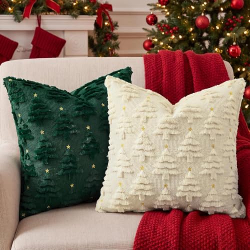 Softalker Christmas Pillow Covers 18x18 Set of 2, Green Xmas Tree Decor - Image 4