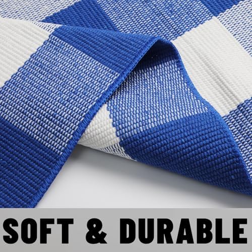 Buffalo Plaid Outdoor Rug 27.5" x 43" Blue and White Checkered Area Rug Washable Doormats Indoor Outdoor Rugs for Layered Front Door Mats, Porch, Entryway, Kitchen, Farmhouse - Image 5