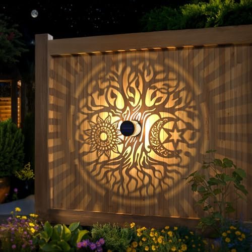 2 Pack Large Solar Fence Lights Metal Solar Powered Outdoor Wall Deck Step Lights Tree Theme Waterproof Fence Light for Garden Post Patio Backyard Yard Decor, Gardening Gifts for Women Mom Grandma - Image 4