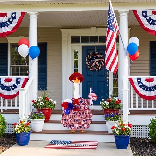 Abbylike 4th of July Porch Goose Outfit Fit 23" Plastic & Cement Statue American Flag Goose Skirt Clothes for Patriotic 250th Anniversary Independence Day Outdoor Garden Yard Patio Lawn Decor - Image 6