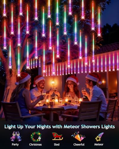 PEMOTech Christmas Lights Outdoor,24 Tubes 864 LED 20 Inch,Multicolor Meteor Shower Lights Outdoor,Waterproof Luces Navideñas para Exteriores,50 ft for Christmas Tree,Party,Garden Decor - Image 3