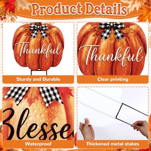 3Pcs Thanksgiving Outdoor Fall Decor Metal Pumpkin Yard Sign Porch Stake - Image 3