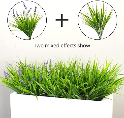 alyptus Artificial Grass Outdoor 12 Bundles Fake Plants Outside Green Onion Faux Greenery Shrubs for Front Porch Planters Pot Décor for Outdoors (Grass) - Image 4