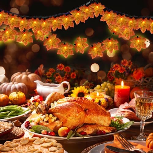 GOOTHY Fall Decor Orange Maple Leaf String Lights Plug in, 13.6Ft LED Outdoor Thanksgiving Decorations Lights with 35 Maple Leaves Light, Hanging Halloween Leaves Light for Outdoor Fall Party Window - Image 6