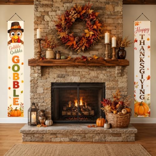 IVN Thanksgiving Turkey Pumpkin Porch Banners 12x71 Inch Set of 2 - Image 3