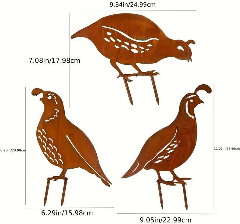 3 Pack Rusty Quail Family Decorative Garden Stakes, Metal Birds Statues Garden Sculptures and Yard Art, Patio, Lawn Ornaments Decor(Brown) - Image 5
